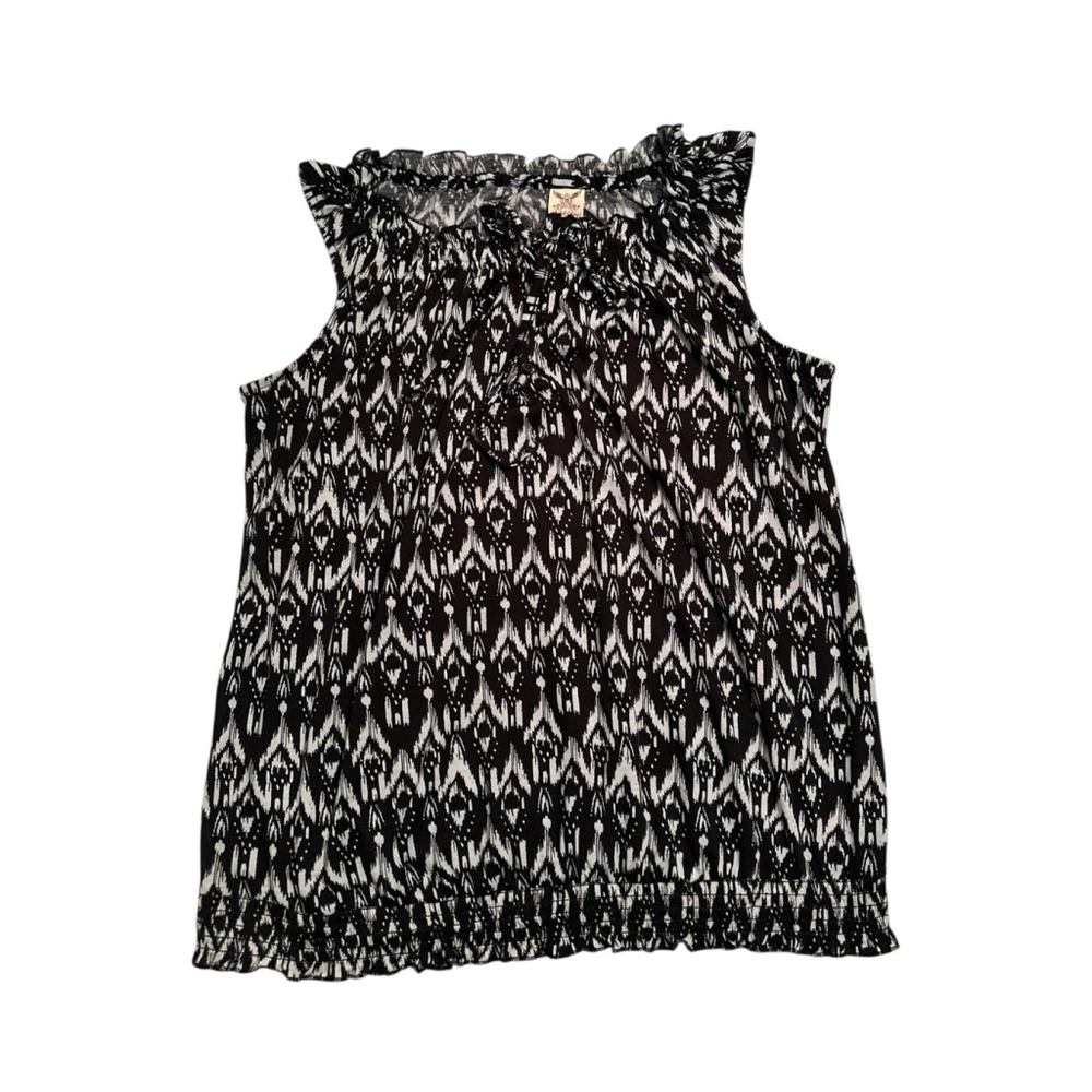 Faded Glory Smocked Blouse Womens 1X / 16W Black & White Summer Lightweight - Picture 5 of 12